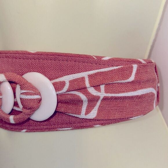 Vintage 80s/90s peachy orange & white layered cloth elastic belt - Picture 2 of 5